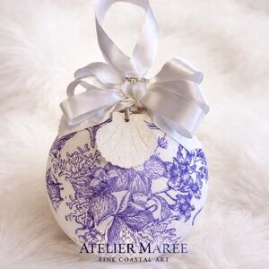 Periwinkle Coastal Toile  Sphere Ornament Handcrafted by Atelier Maree
